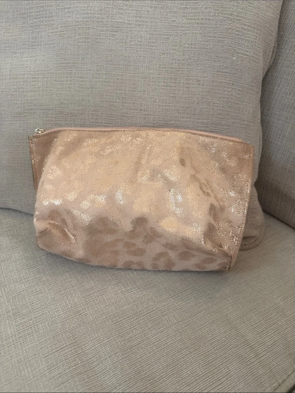 Metallic Rose Cosmetic Pouch with Subtle Leopard Texture